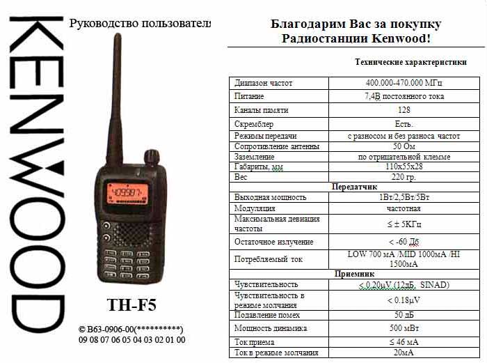 Kenwood TH-F5 - Инструкция по эксплуатации Обложка
